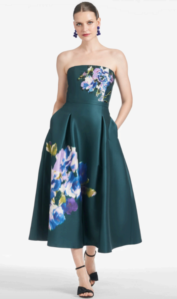 Shay Dress, Forest Green Ikat, shows Sachin & Babi's style.